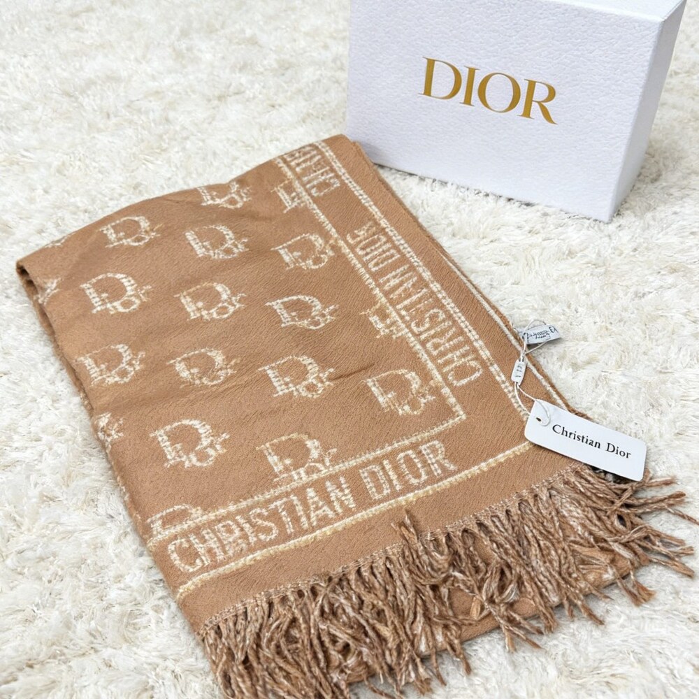 Dior Camel Ivory Oblique Border Scarf - Picture 5 of 5